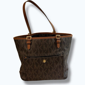 Michael Kors Jet Set Brown MK Logo Tote Bag Gold Hardware FLAWED
